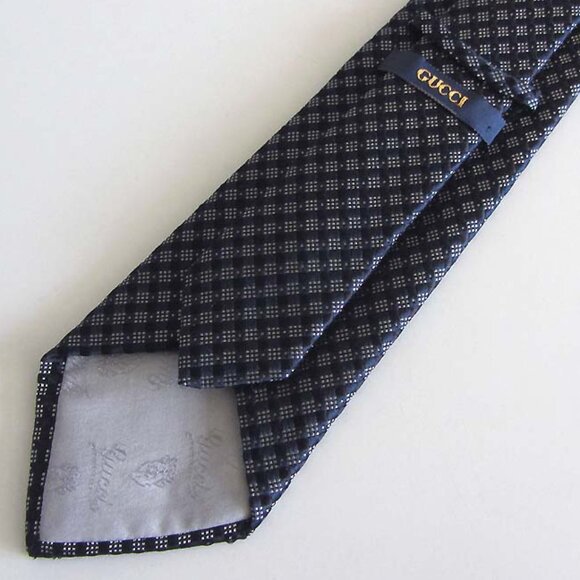 GUCCI navy GG Guccissima grid/dots print jacquard tie 100% silk - Picture 2 of 7